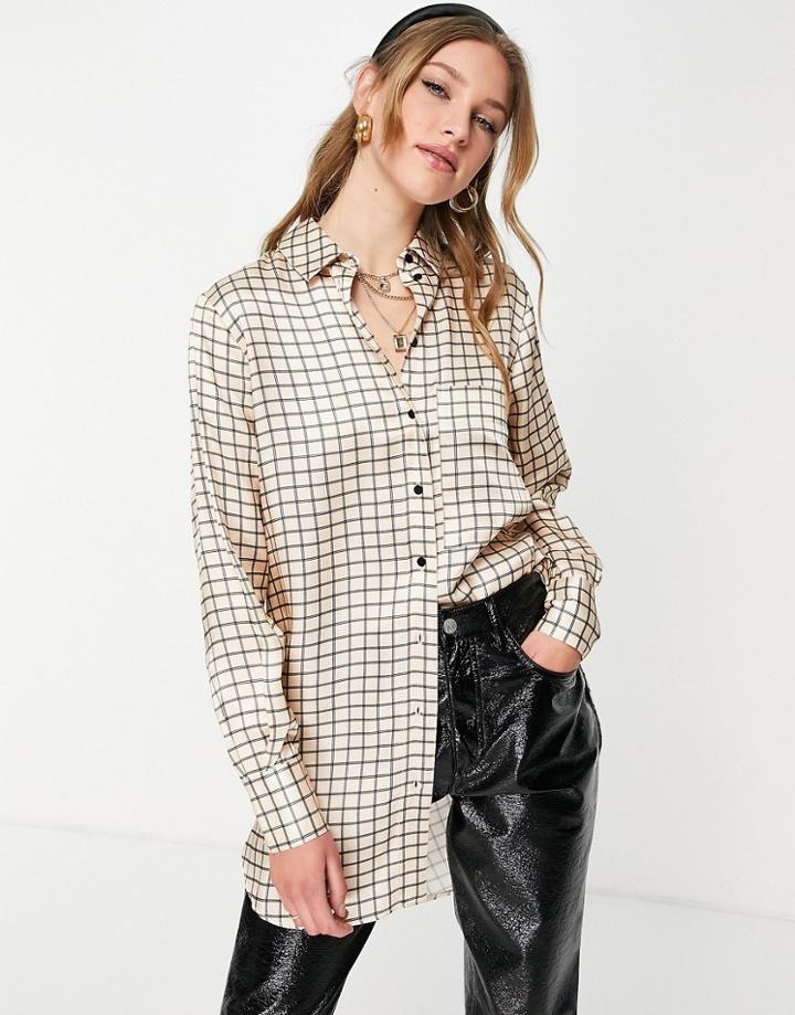 Aligne Satin Shirt In Cream Check - Part Of A Set-multi