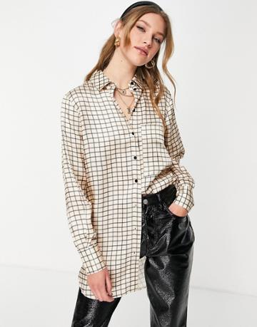 Aligne Satin Shirt In Cream Check - Part Of A Set-multi