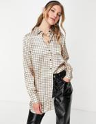 Aligne Satin Shirt In Cream Check - Part Of A Set-multi