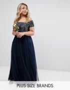 Lovedrobe Luxe Bardot Maxi Dress With Delicate Sequin And Tulle Skirt