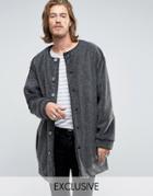 Reclaimed Vintage Collarless Cocoon Coat In Borg - Black