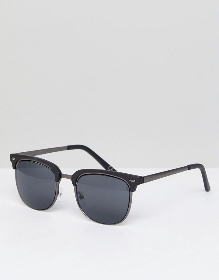 Asos Design Retro Sunglasses In Gunmetal & Matte Black-silver