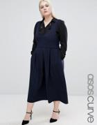 Asos Curve Pinafore With Scoop Neck - Navy