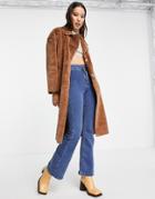Only Long Bonded Faux Fur Coat In Brown
