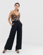 River Island Wide Leg Pants With Button Detail In Black