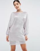 Asos Metallic Oversized Caftan Mini Dress - Silver