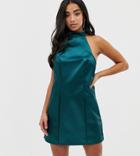 Asos Design Petite Exclusive Bonded Satin Mini Dress-blue