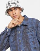 Liquor N Poker Snake Print Denim Jacket Set In Blue-black