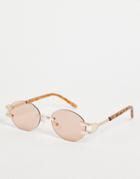 Asos Design Rimless Round Sunglasses With Frame Detail And Brown Lens