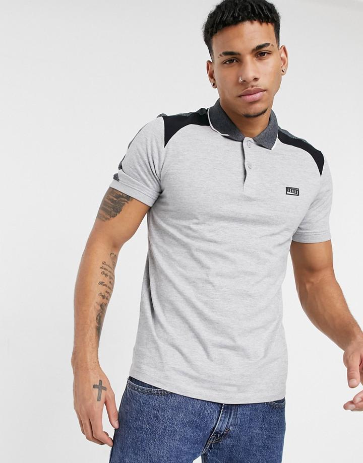 Jack & Jones Color Block Polo In Light Gray-grey