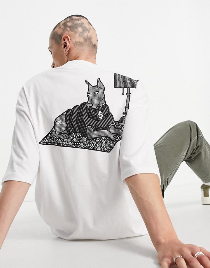 Crooked Tongues Oversized T-shirt With Dog Print In White