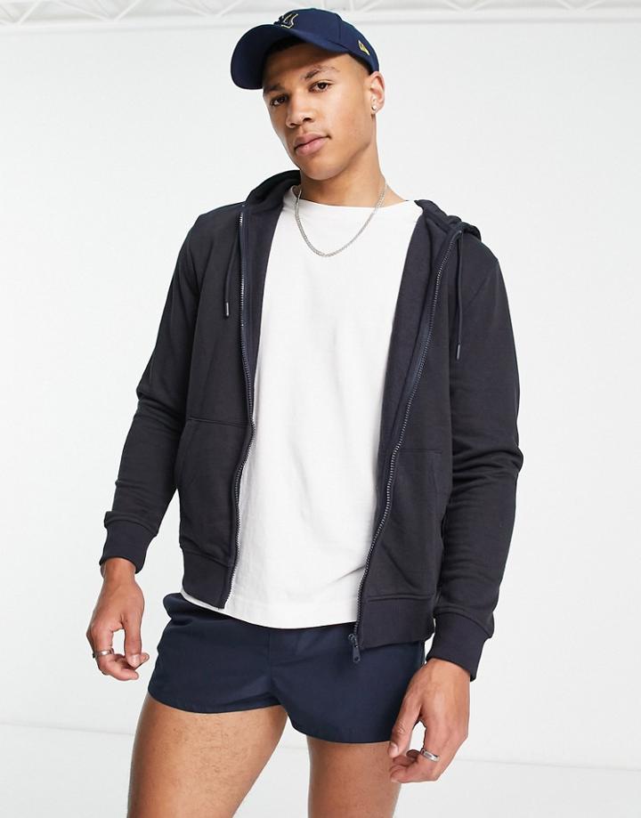 Threadbare Full Zip Hoodie In Navy