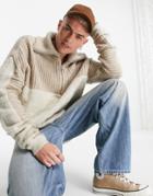 Asos Design Plush Color Block Half Zip Sweater In Ecru-neutral