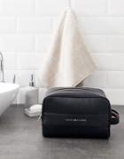 Tommy Hilfiger Faux Leather Toiletry Bag With Pebbled Strip In Black - Black