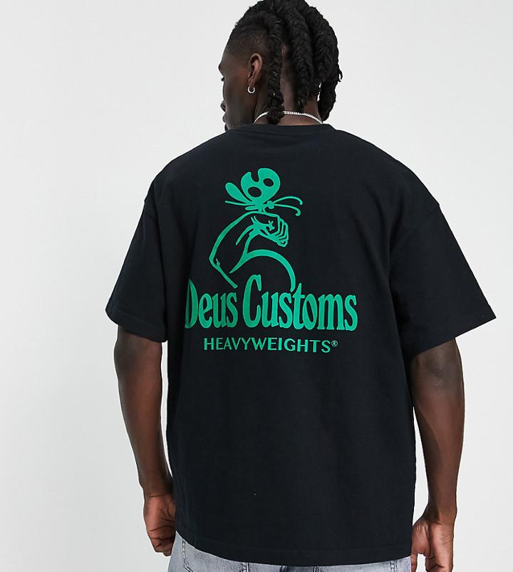 Deus Ex Machina Heavyweights Back Print T-shirt In Black Exclusive To Asos-gray