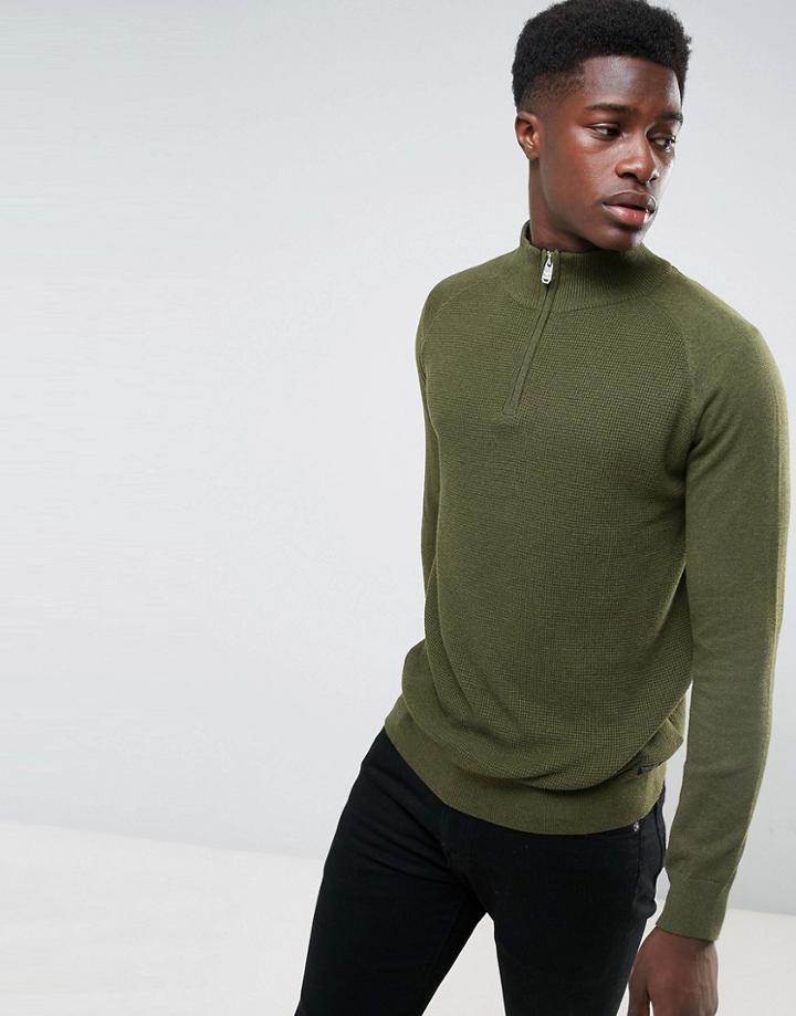 Threadbaretextured Front Half Zip Knit - Green