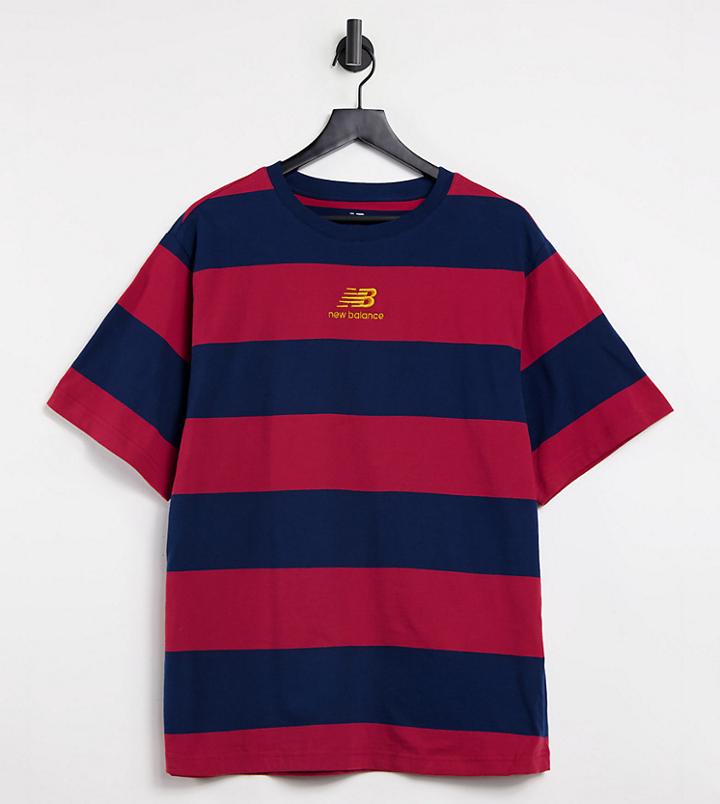 New Balance Striped T-shirt In Red And Navy Exclusive To Asos