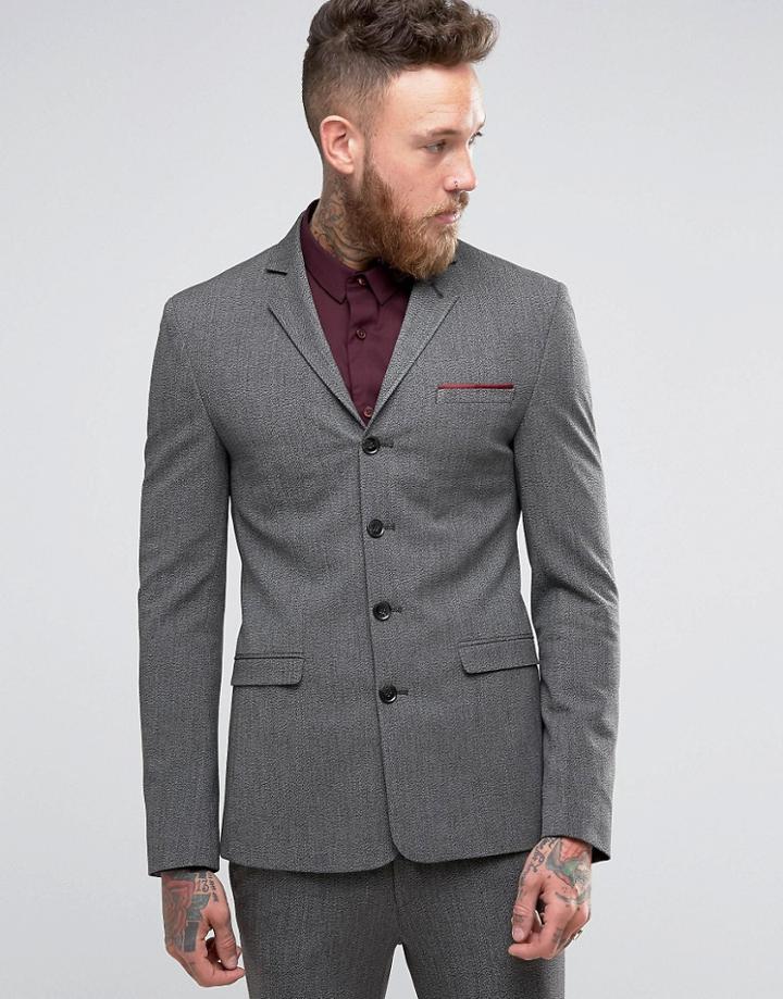 Asos Super Skinny Four Button Suit Jacket In Salt And Pepper - Multi