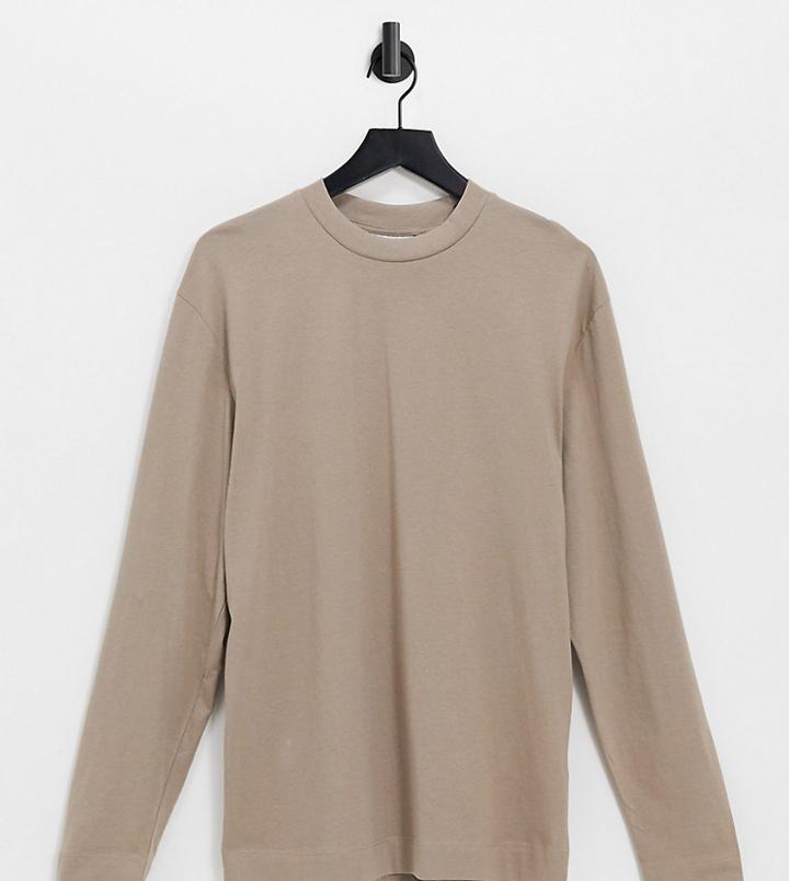 Collusion Unisex Organic Cotton Long Sleeve T-shirt In Light Brown