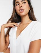 Asos Design V Neck Woven Top In Ivory-white