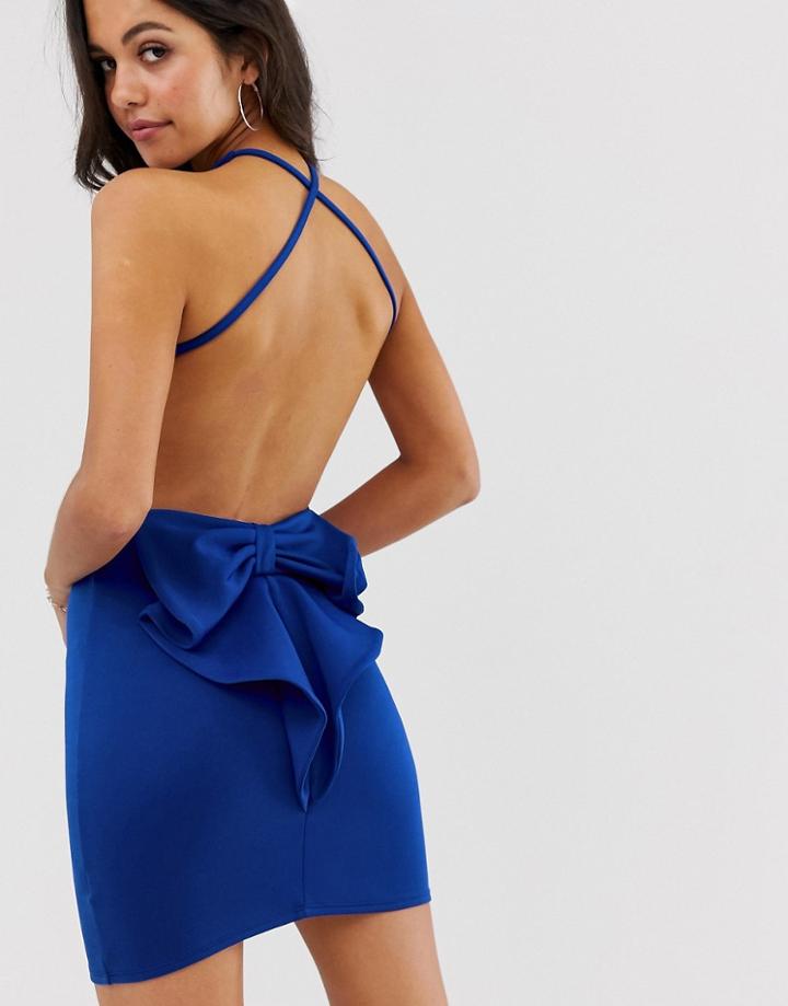 City Goddess Bow Back Detail Strappy Mini Dress-blue