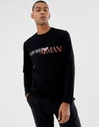 Emporio Armani Slim Fit Mega Logo Long Sleeve Lounge T-shirt In Black - Black