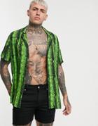 Asos Design Festival Regular Fit Shirt In Neon Snake Print-green