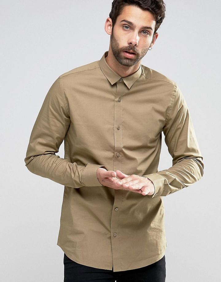 Only & Sons Skinny Shirt With Stretch - Tan