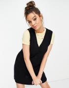 Monki Robin Organic Cotton Knitted V Neck Sleeveless Mini Dress In Black