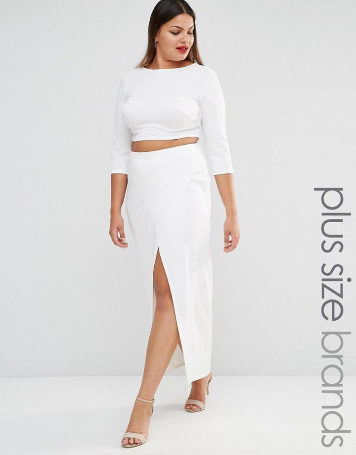Club L Plus Maxi Skirt With Thigh Split - White