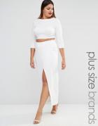 Club L Plus Maxi Skirt With Thigh Split - White