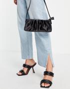 Truffle Collection Satin Shoulder Bag With Ruched Detail In Black