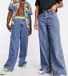 Collusion X018 Unisex Y2k Wide Leg Skater Jeans In Medium Blue