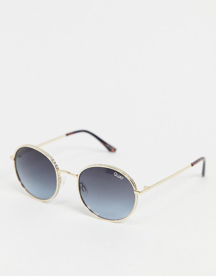 Quay Modstar Rhinestone Round Lens Sunglasses-gold