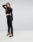 Prettylittlething Lace Up Detail Pants - Black