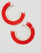 Missguided Red Fringe Hoop Earrings - Gold