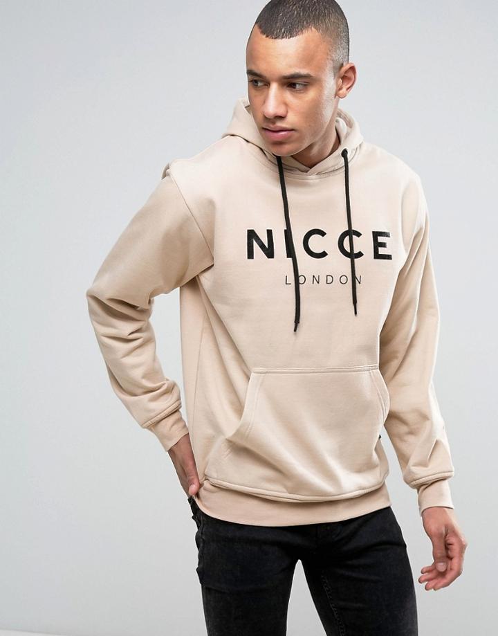 Nicce London Hoodie In Beige With Large Logo - Beige