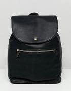 Asos Design Soft Backpack With Zip Detail-black