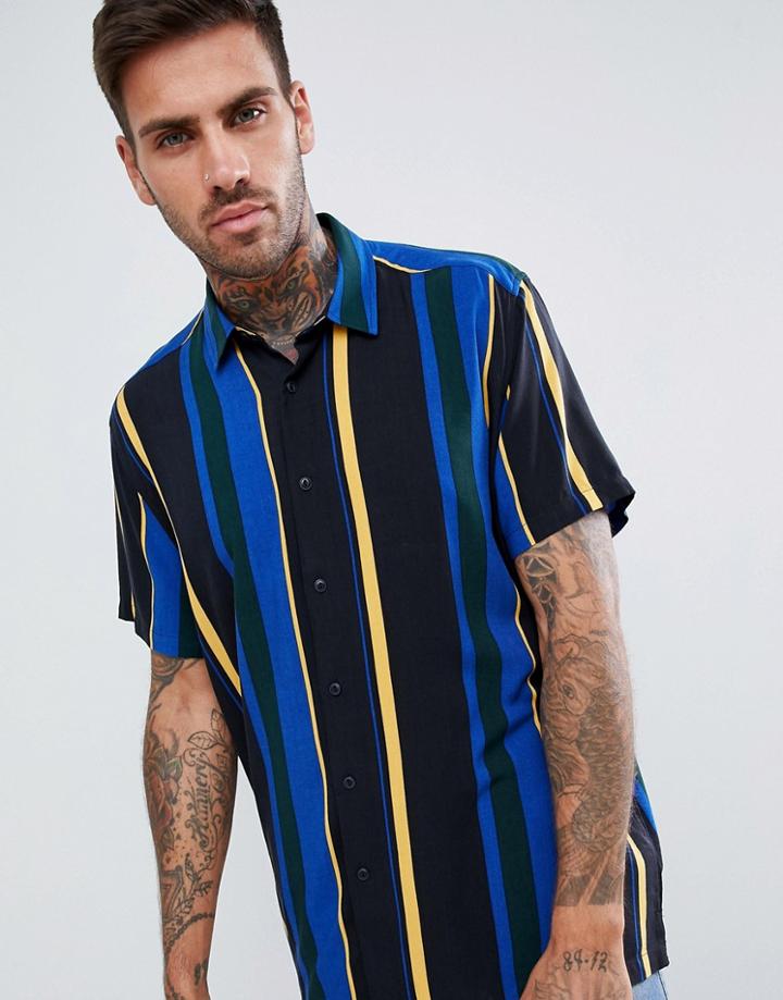 Asos Design Oversized Stripe Shirt With Square Collar - Blue