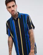 Asos Design Oversized Stripe Shirt With Square Collar - Blue