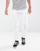 Asos Super Skinny Jeans In White With Extreme Rips - White