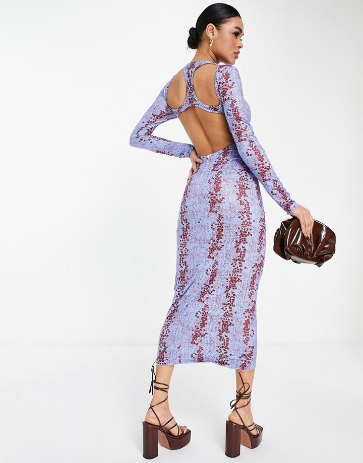 Ei8th Hour Body-conscious Maxi Dress With Low Back In Blue Multi Print