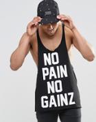 Asos Tank With No Pain Print And Raw Edge Extreme Racer Back - Black