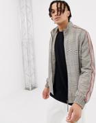 Bershka Checked Track Jacket With Side Stripes - Brown