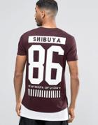 Asos Super Longline T-shirt With Contrast Hem And Japan City Back Print - Red