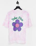 Asos Design Oversized T-shirt With Take Five In Pink Tie Dye