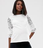 Blume Maternity Exclusive Lace Sleeve Top In White - White