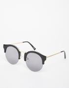 Asos Half Round Sunglasses With Metal Sandwich And Nose Bridge - Black