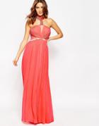 Forever Unique Aliyah Halterneck Maxi Dress - Coral