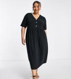 Yours Button Up Midi Dress In Black